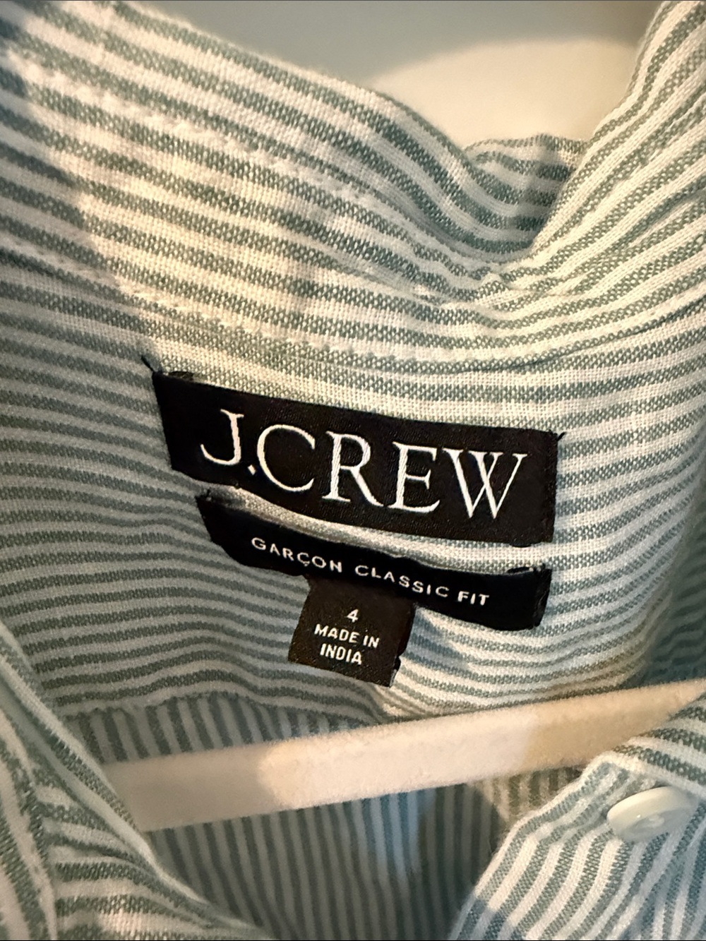 J. Crew Light Green & White Striped Casual Button-Down Shirt - Picture 3 of 6